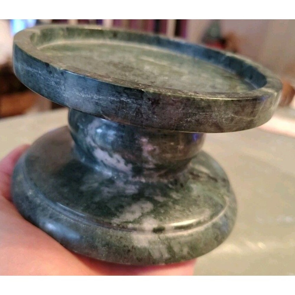 Candle Pedestal Solid Jade Holder Green 3.94" EC